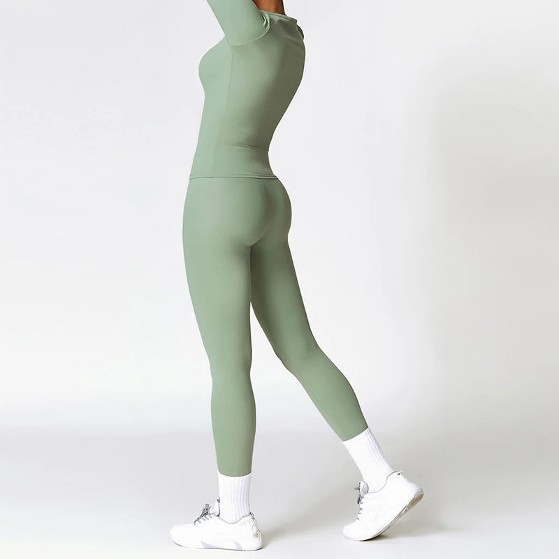 Women’s 2-piece set long sleeves sports shirt shorts leggings suit