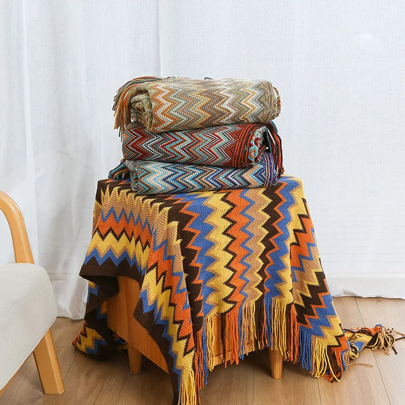 Space boho-chic style knitted throw blanket