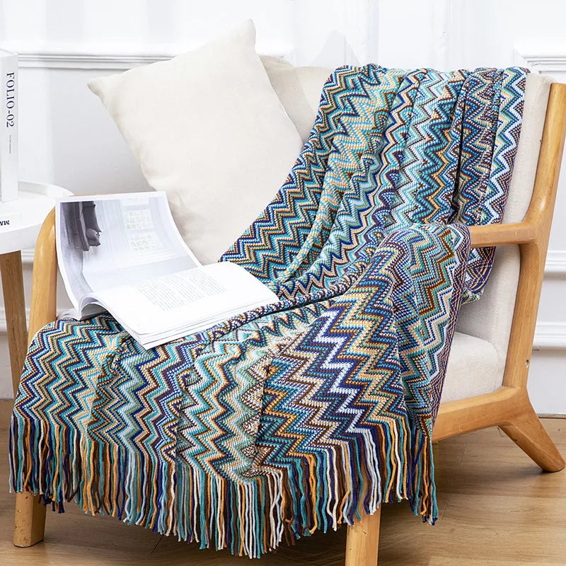 Space boho-chic style knitted throw blanket