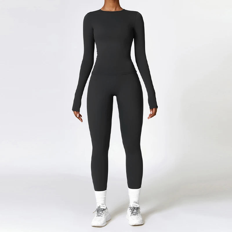 Women’s 2-piece set long sleeves sports shirt shorts leggings suit